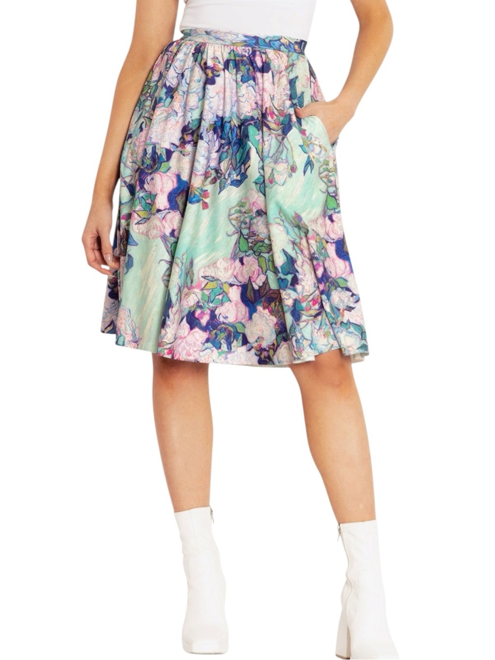 BlackMilk Van Gogh Roses Pocket Midi Skirt SZXS Art to Wear
